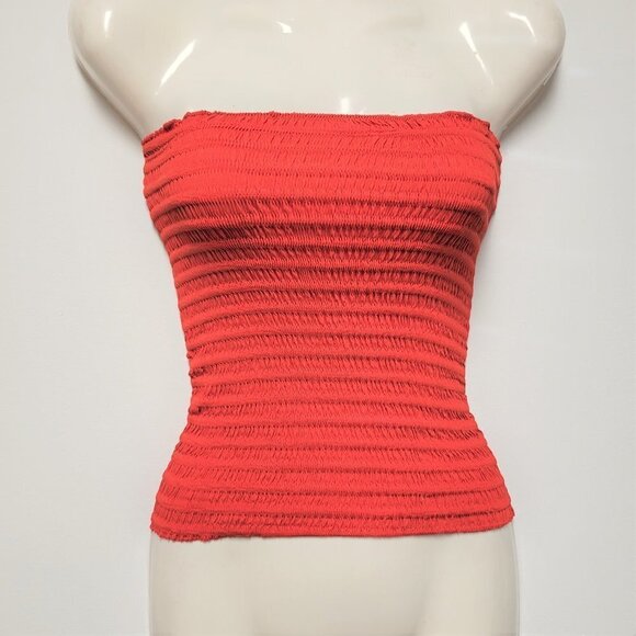 Red Smocked Strapless Stretchy Waist Length Tube Top - One Size - NEW - Picture 1 of 8